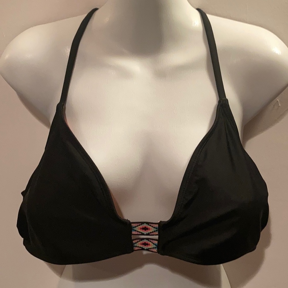 Xhiliration XL Aztec print elastic ribbon bathing suit racerback swim top